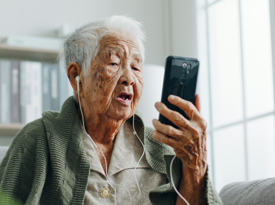 senior on phone